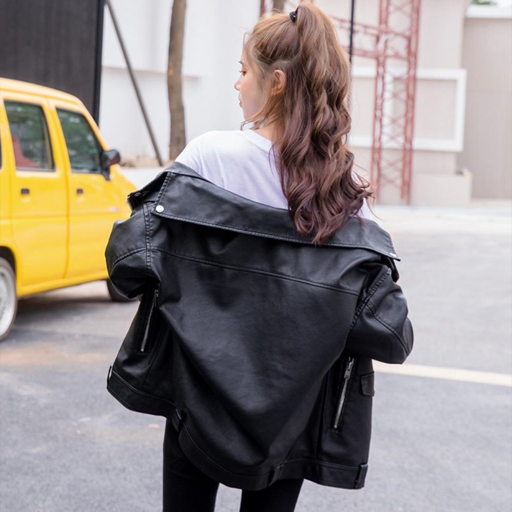 2025 Spring and Autumn New Leather Jacket Women's Short Korean Version Small Loose Student Wind Bike Leather Jacket