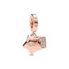 Plated Rose Gold Sparkling Pink Air Balloon & Levelled Heart Charm Bead Fit Original Sier Bracelet DIY Jewelry