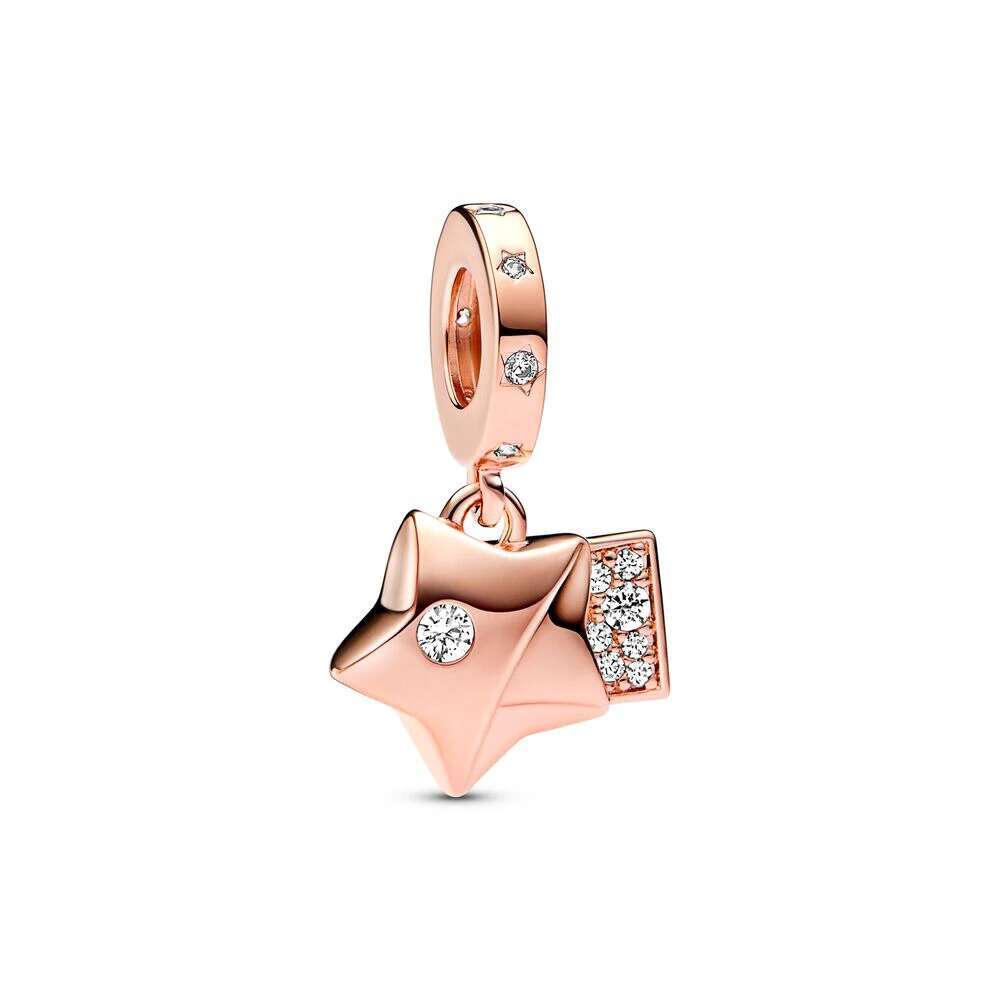 Plated Rose Gold Sparkling Pink Air Balloon & Levelled Heart Charm Bead Fit Original Sier Bracelet DIY Jewelry