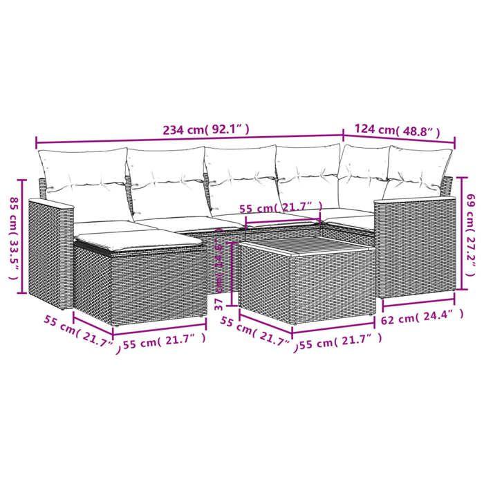 VidaXL Salon de Jardin avec Coussins 7 pcs, Canapés de Terrasse, Ensemble de Meubles de Patio, Mobilier d'Extérieur, Gris 3226186
