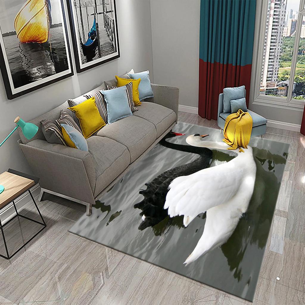 3D Cute White Swan Carpet Romantic Area Rug for Kids Bedroom Living Room Bathroom Non-Slip Soft Carpet Animal Doormat Home Decor