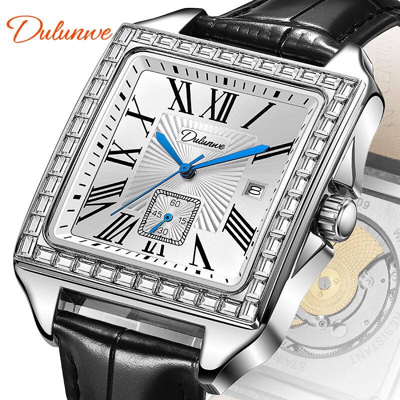 Dulunwe Fashionable Business Luxury Automatic Date Waterproof Square Dial Retro Automatic Mechanical Men's Watch