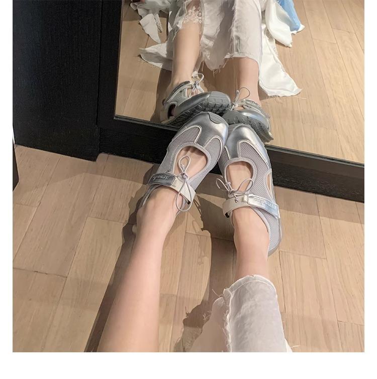 Grape mother same ugly cute Velcro versatile sports casual shoes round head contrasting color drawstring soft sole Mary Jane shoes women