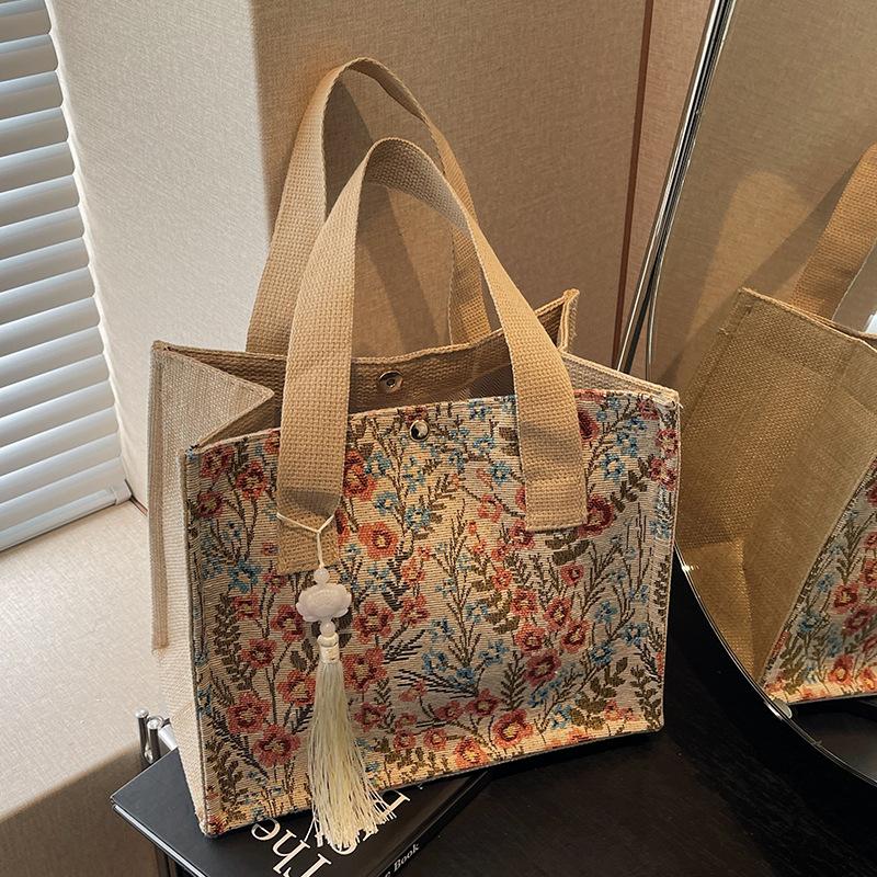 

Льняная сумка-тоут на плечо с цветочным принтом