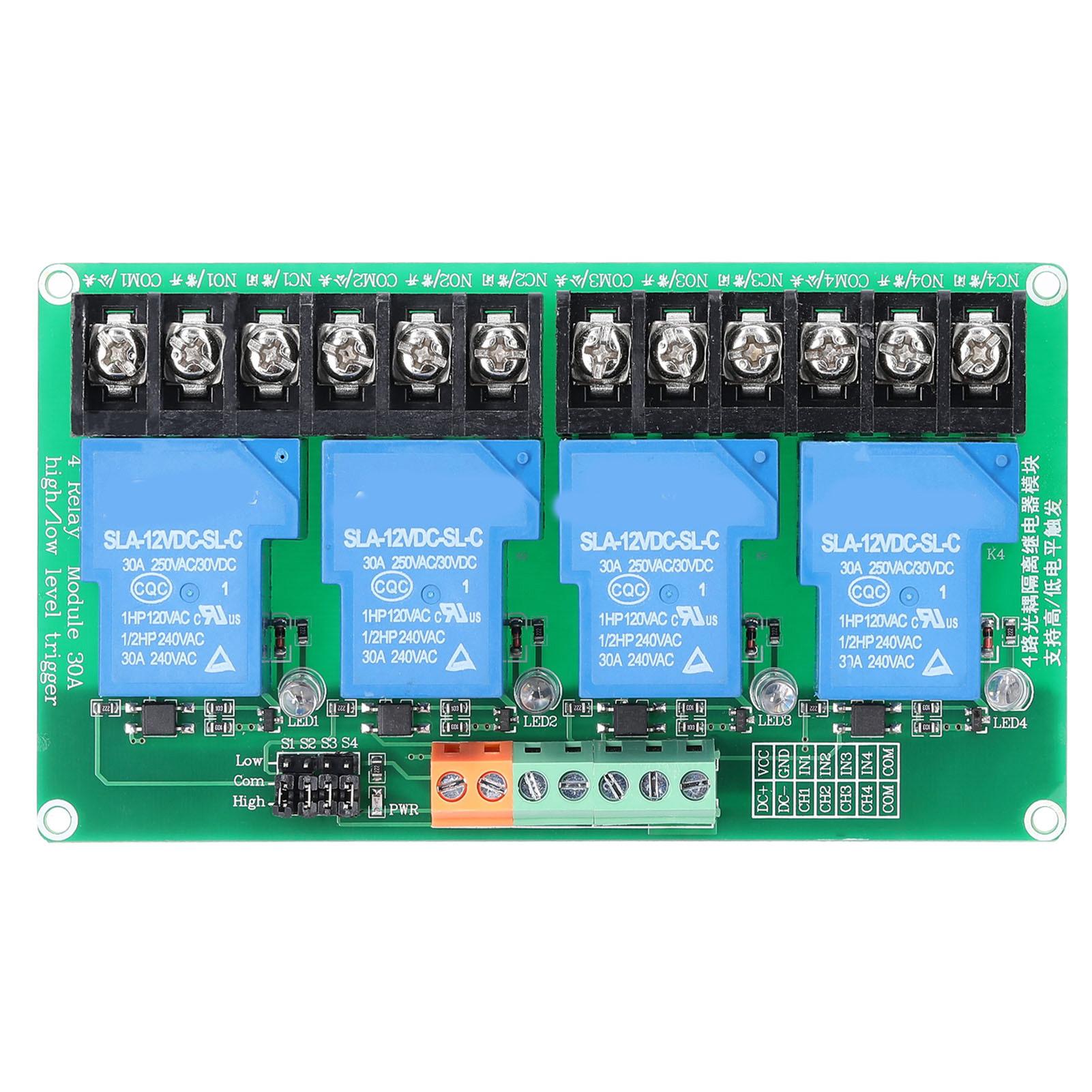 

4 Channel Relay Module 30A Load Current with Optocoupler Isolation Supports High and Low Triger 5V 12Volt 24Volt Optional 24V