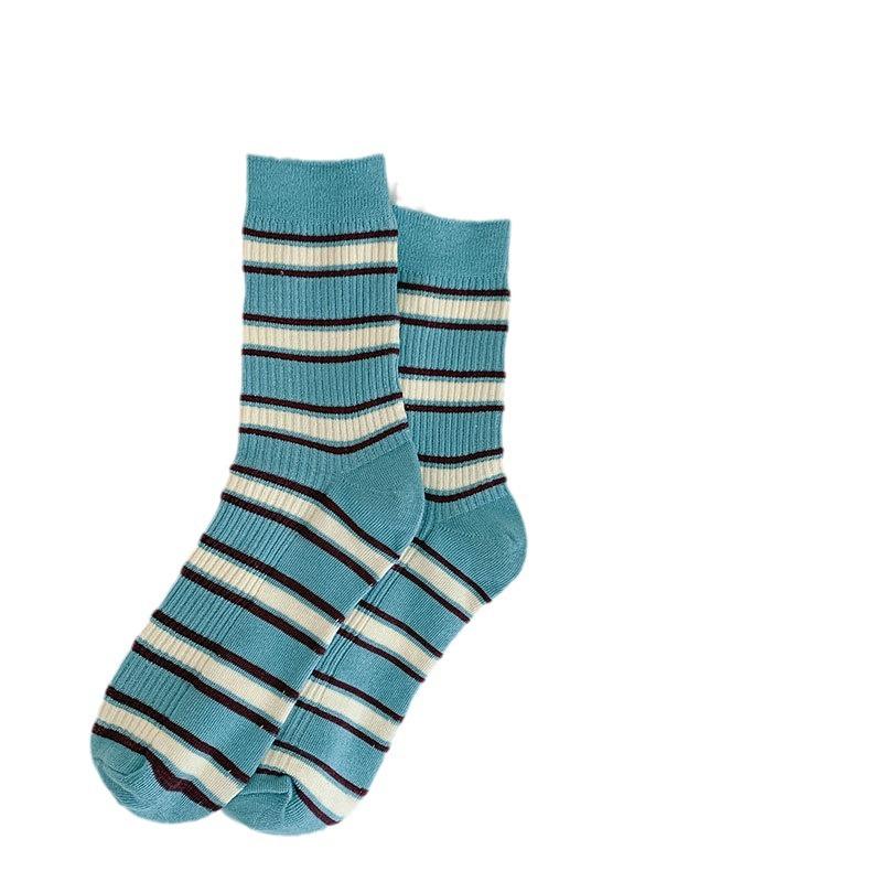 Socks Season Casual Stripes Fresh And Sweet Cotton Socks Trendy Simple Mid-Tube Stacking Socks