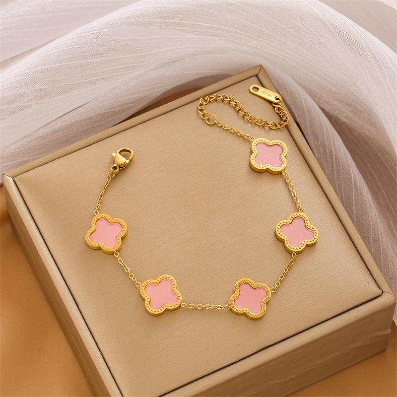 Titanium Steel 18K Four-Leaf Clover Bracelet Women Fashion Light Luxury Stainless Steel Lucky Grass Bracelet