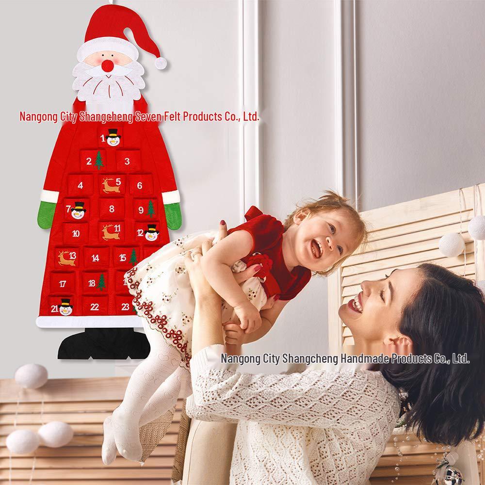 Felt Santa Calendar with Pockets - Children's Christmas Tree Decoration Gift