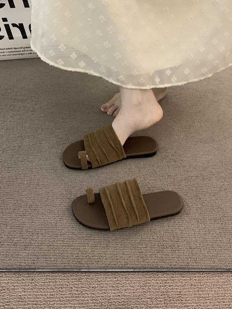 Vintage Vacation Brown Mori Sandals Fairy Shoes Outer Wear 2025 Summer with Skirt Evening Breeze Roman Cool Slippers