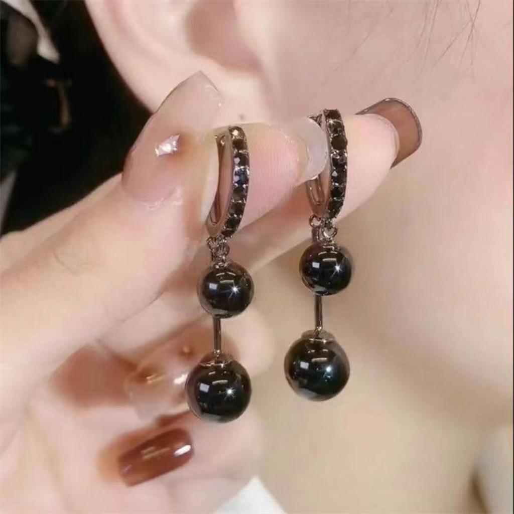 Women's Earrings Fashion Retro Black Round Bead Earrings