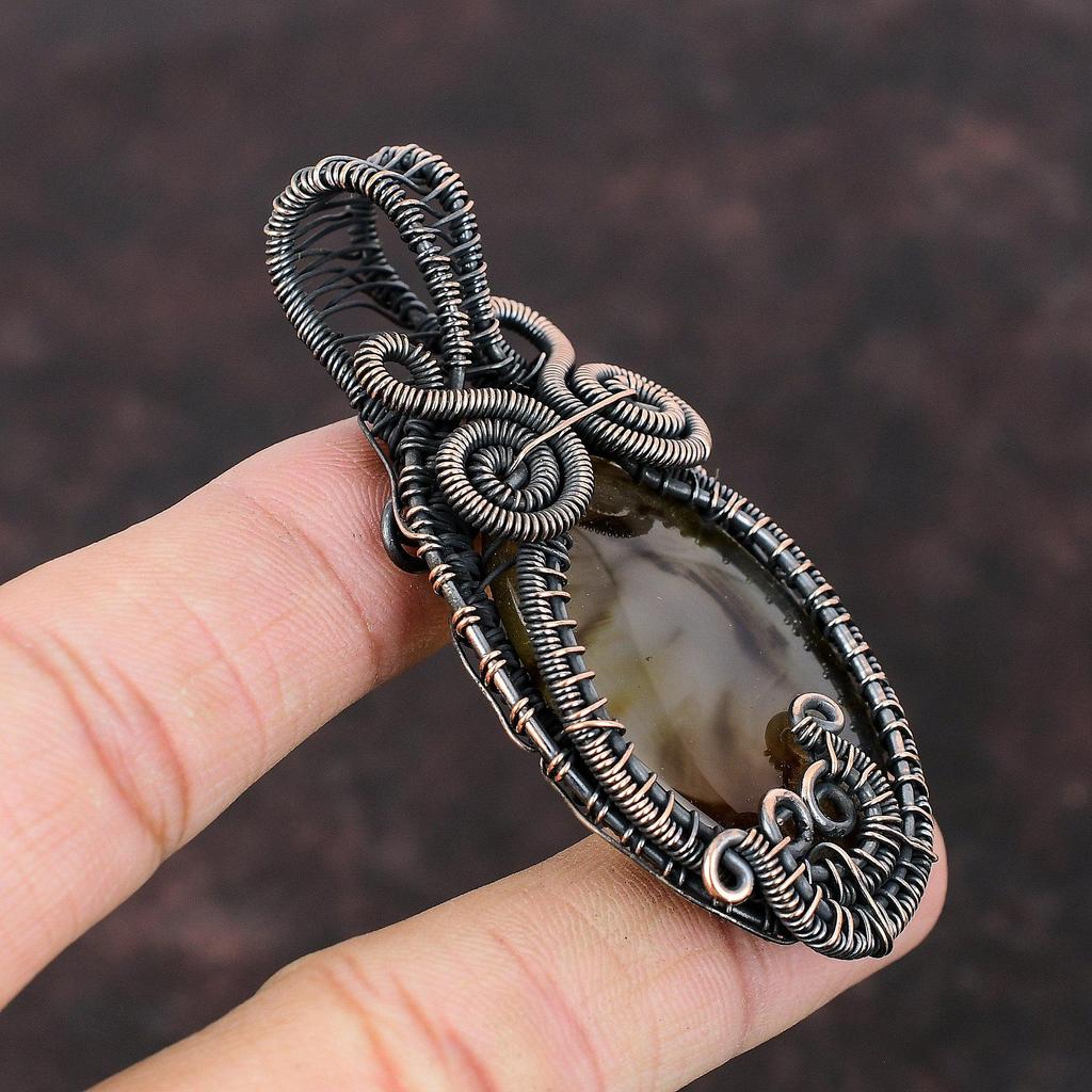 Montana Agate Pendant Copper Wire Wrapped Pendant Handmade Pendant Wire Wrapped Gemstone Jewelry Copper Jewelry Gift For Mother Boho Pendant
