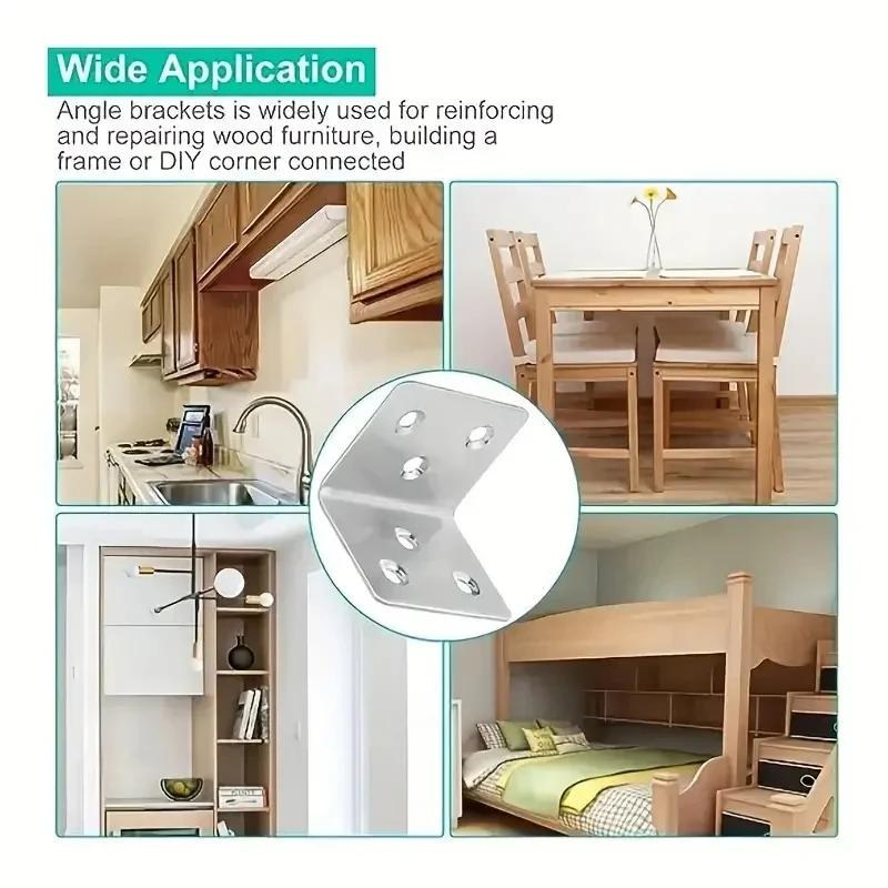 10pcs Stainless Steel L-Shaped Corner Code 90 Degree Laminated Furniture Plate Hardware Right Angle Bracket Cabinets Small
