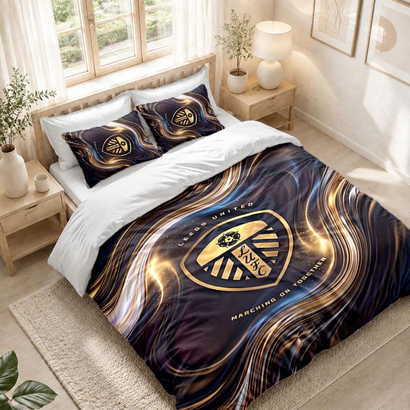 Bedding Set 1 Duvet Cover 2 Pillowcases Leeds United Football Print Bedroom Home Decoration