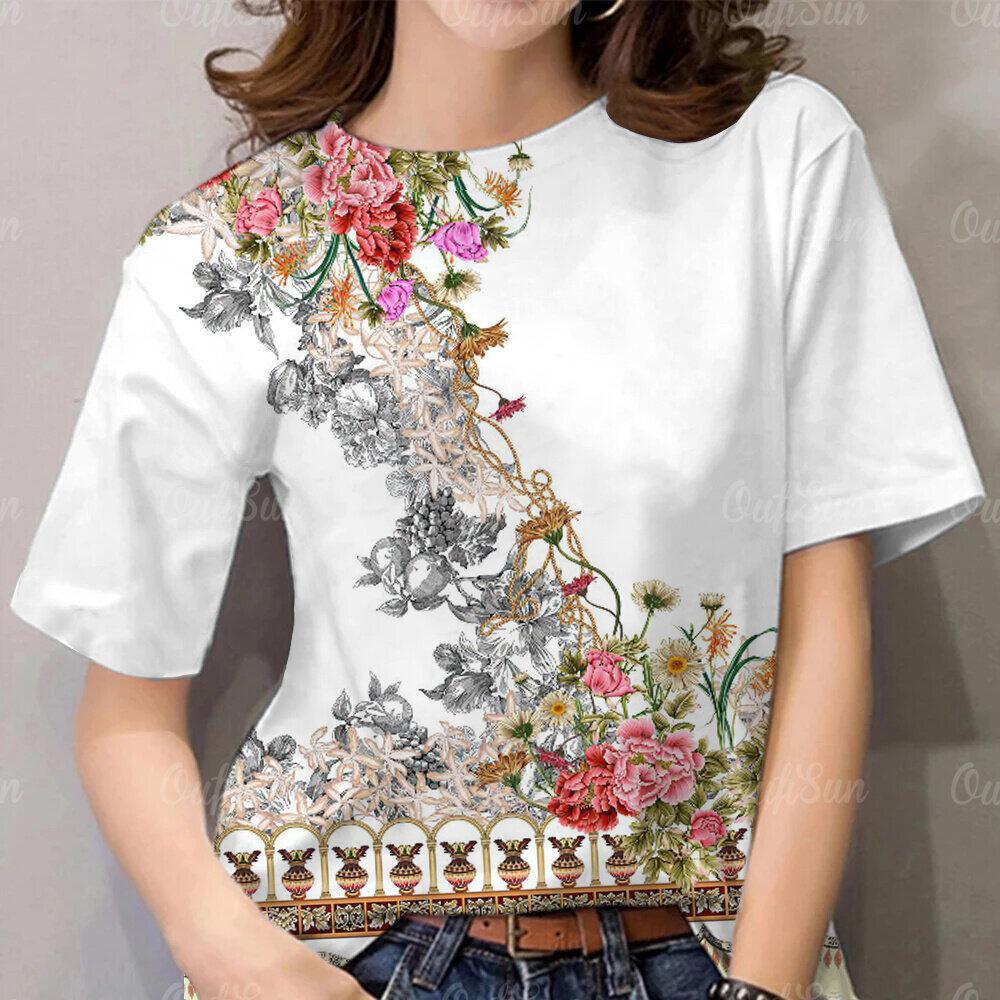 Floral women's T-shirt retro Korean TSHIRIT fashion plus size women's top