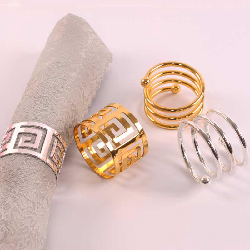 6pcs Gold & Silver Napkin Rings Wedding Serviette Ring Alloy Table Napkin Holder Dinning Table Decoration Aro Servilleta Dorado