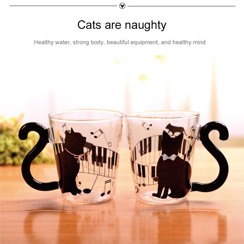 1Pcs Creative Cat Glass Cups with Cat Tail Handle Coffee Glass Lovers Cups Milk Mug Lover Valentine's Day Romantic Present