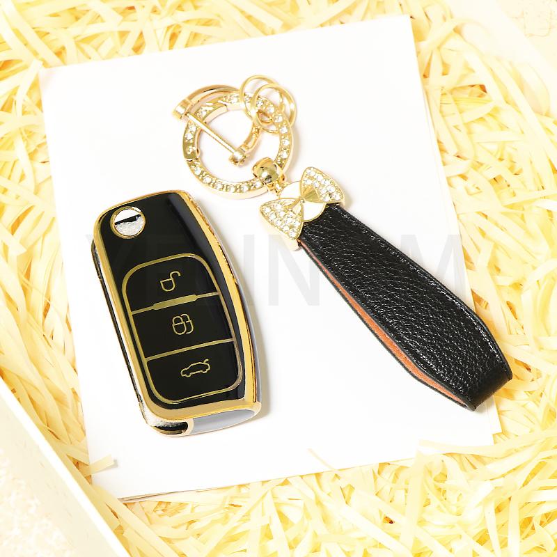 Bil TPU Sammenleggbar Nøkkeldeksel Skall Etui For Ford Focus 2 MK2 Fiesta Mondeo Galaxy Falcon Territory Ecosport Veske Nøkkelring Beskytter