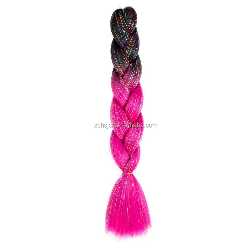 Customized Soft Heat Resistant Fiber Festival Ombre Pure 2 3 4 5 Tone Color Tinsel Glitter Jumbo Braiids