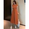 Summer Korean Style New Solid Artistic Student Waist Hugging Round Neck Loose Mid-Length Sleeveless Dress Women Dress