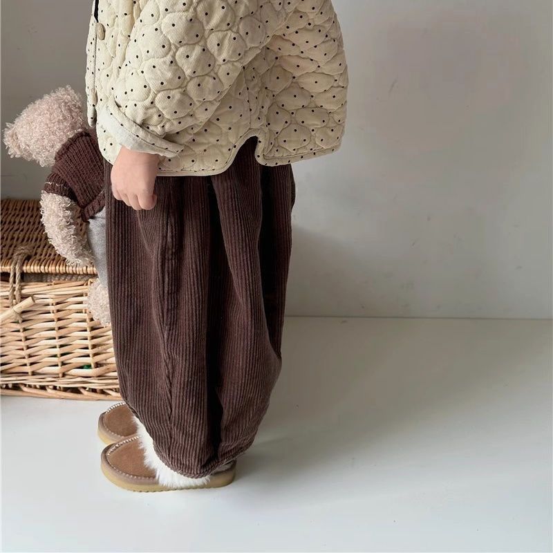 Girls' coat autumn and winter boys and girls baby versatile loose point children's high-quality cotton-padded clothes thickened