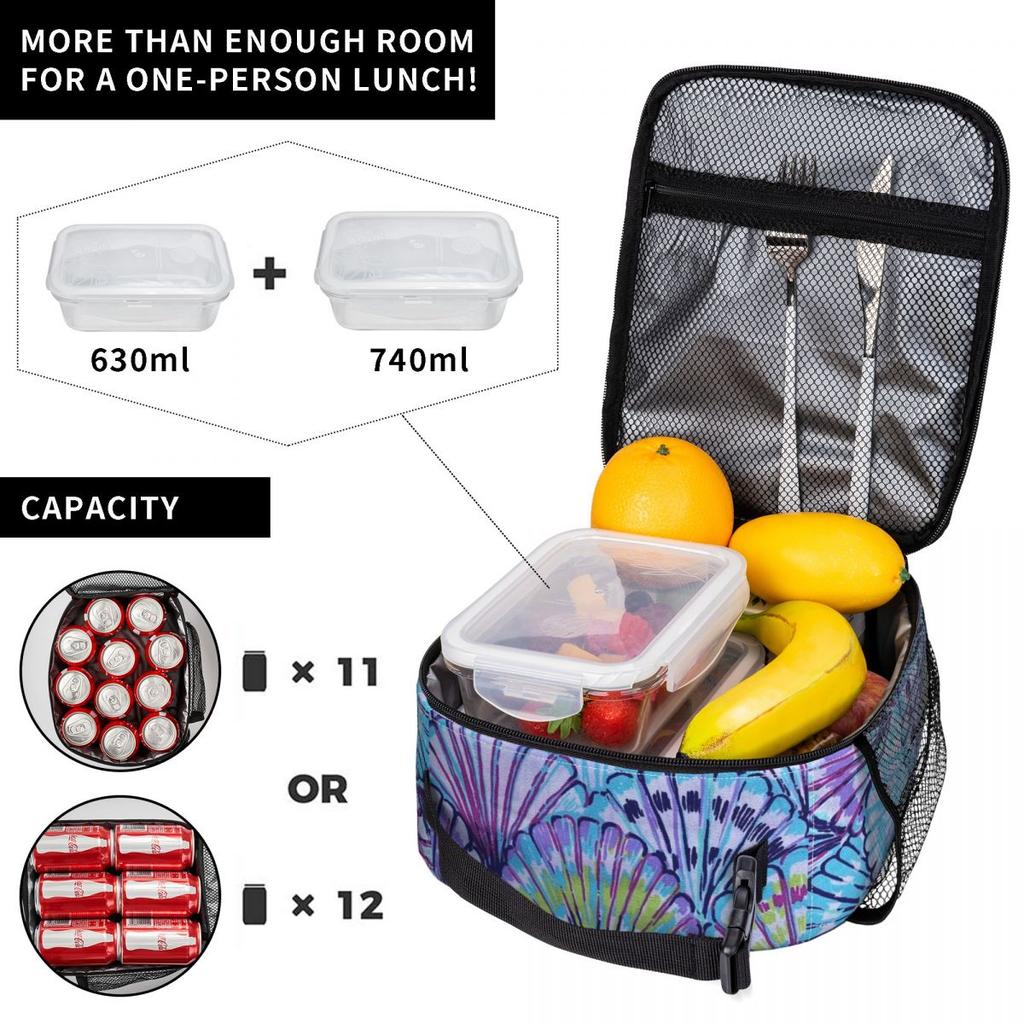 Lila Schalenmuster Isolierte Lunchtasche für Damen Kinder Tragbar Lebensmittelboxen Thermische Lunchbox Tragetasche
