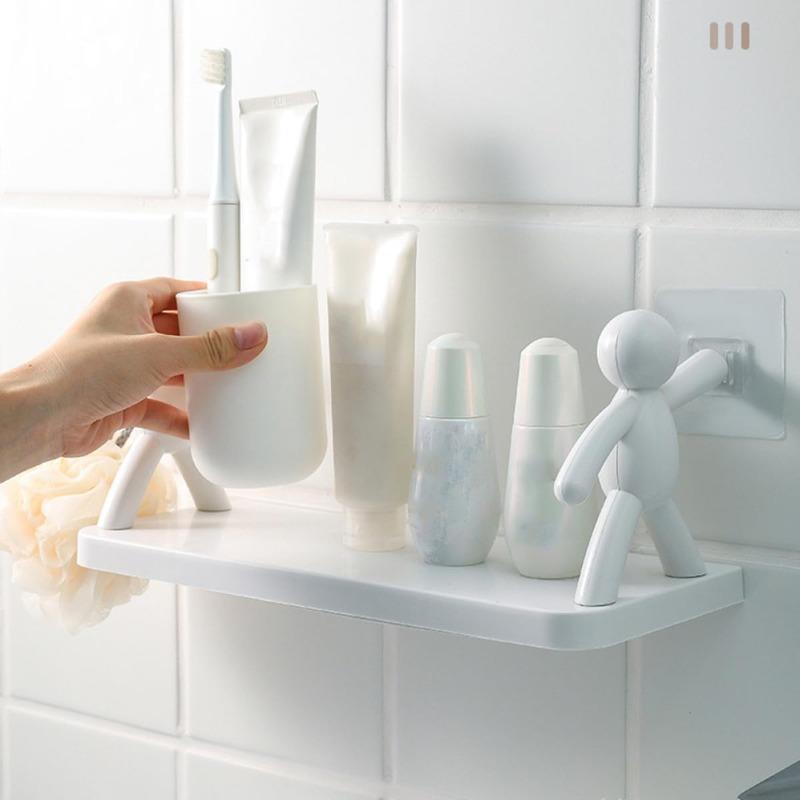 Self-adhesive Bathroom Shampoo Storage Racks Non-Punch Floating Shelf for Sundries Organization