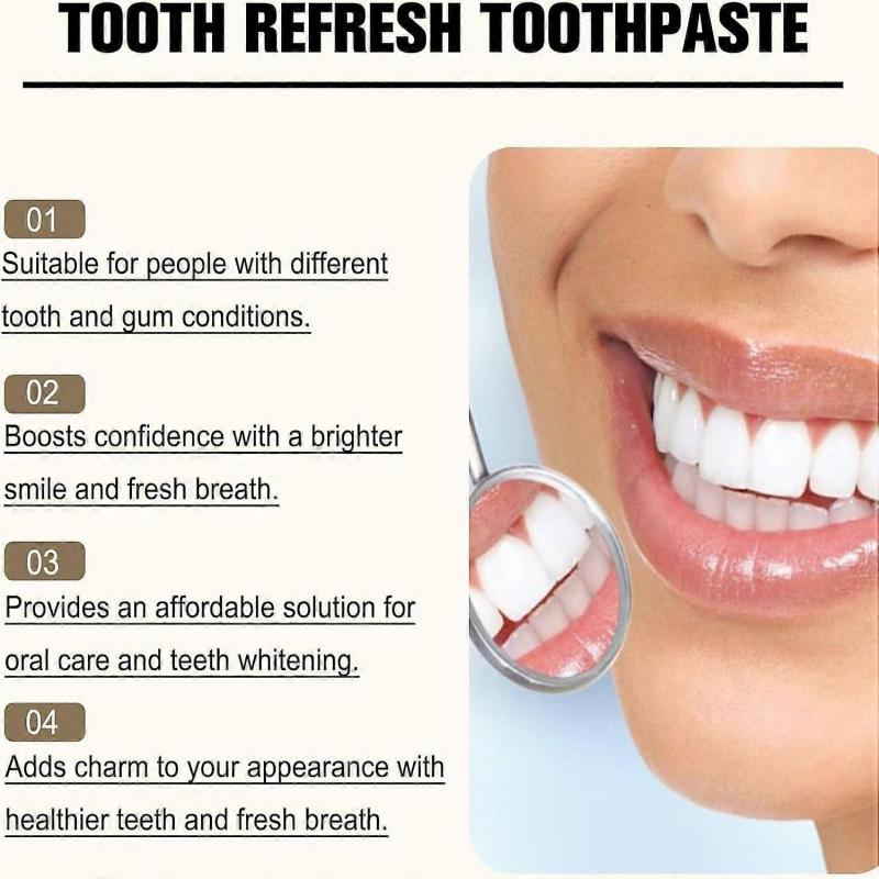 Tooth Refresh Toothpaste, Fresh Breath Whitening Toothpaste, Natural Oral Care & Enamel Repair, Helps Remove Coffee, Tea & Wine Stains, Fresh Minty Ge