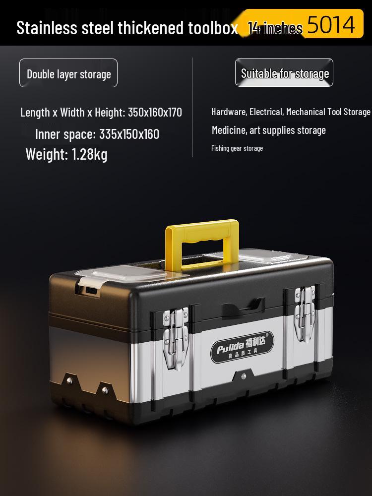 Three-Layer Folding Industrial Grade Stainless Steel Multifunctional Toolbox for Home & Vehicle