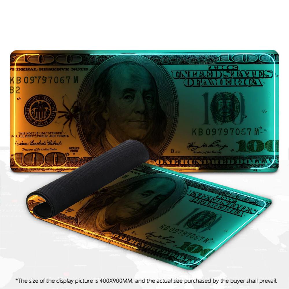 XXL Gaming Mouse Pad 100 Dollar Bill Gold Crypto Stock Neon Abstract Cash Print Anti Slip Rubber Desk Mat For Trader Gamers