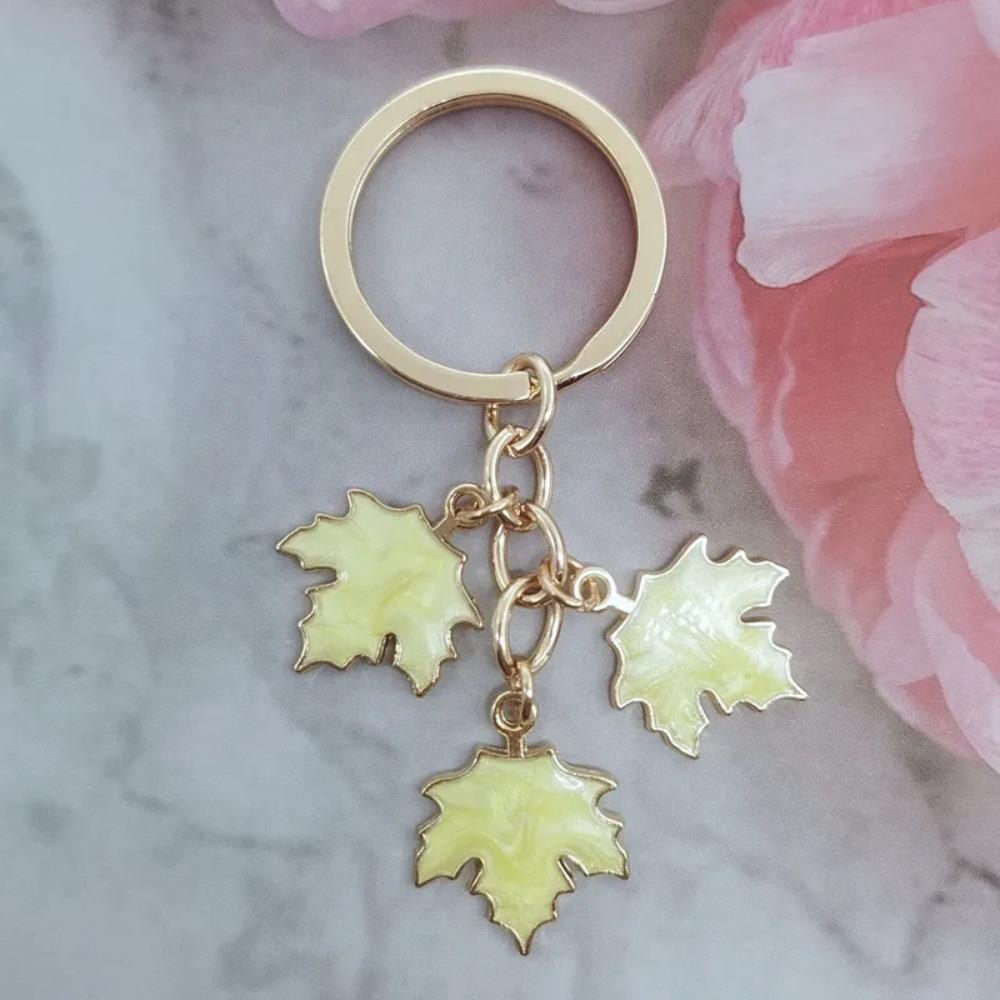 Maple Leaf Enamel Plant Key Rings with Pearl Lanyard Leaf Metal Keyring  Handbag