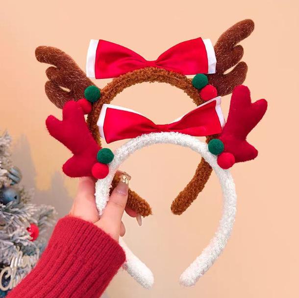 Świąteczna opaska z rogami renifera - Uroczy pluszowy nakrycie głowy dla kobiet