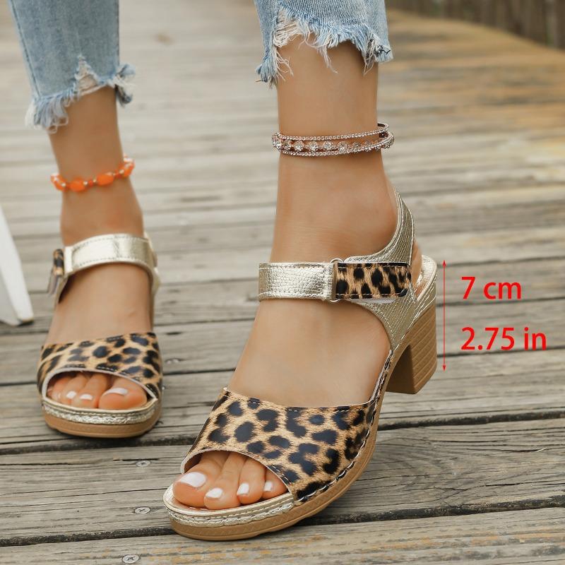 One-word sandals large size summer thick heel one-word belt fashion European and American high heel Velcro sandals women