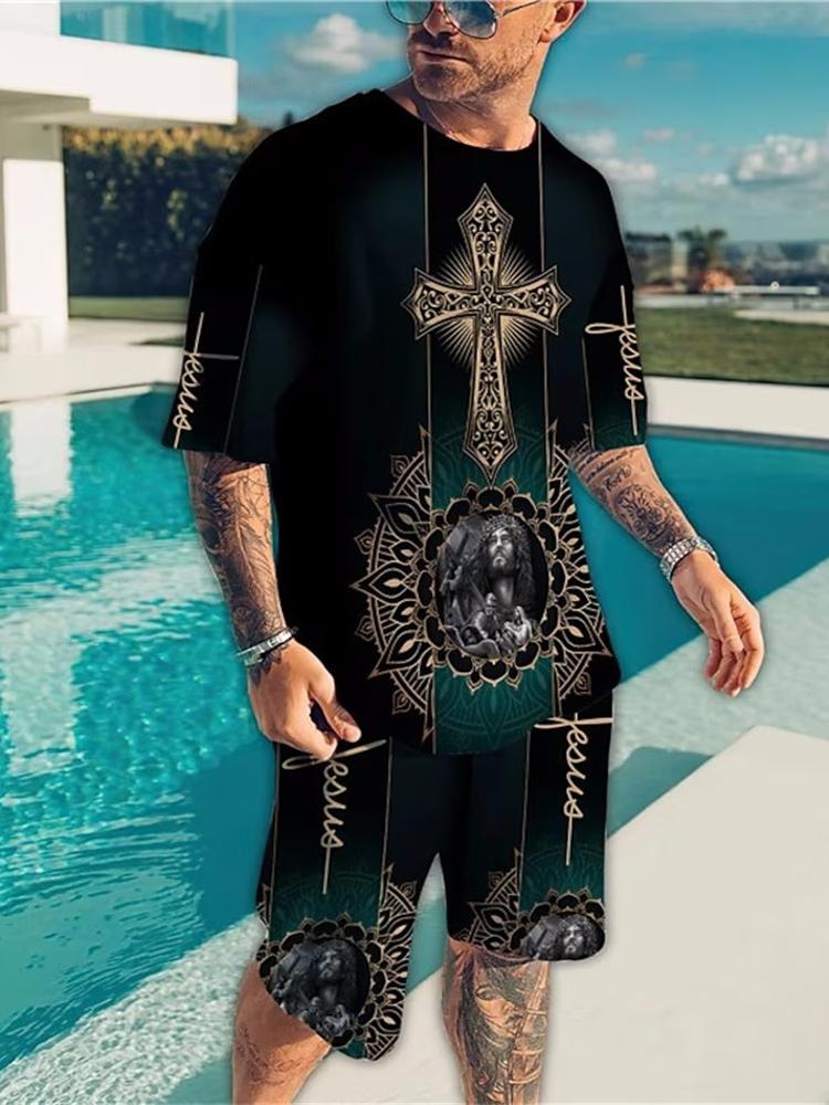 Summer Men's 2-Piece Short Sleeve Shorts 3D Print Skeleton Pattern Sportswear Casual Oversized Top Shorts Men Sets