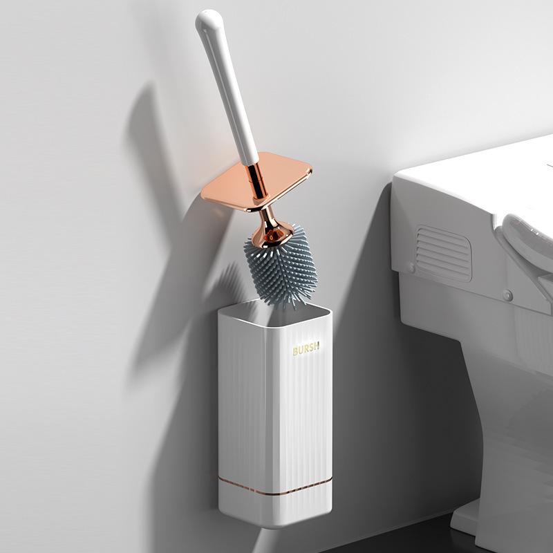 Wall-Mounted Silicone Toilet Brush with Storage Rack - No Dead Angles, Perfect for Bathroom Cleaning