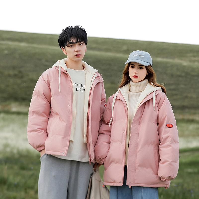 Fake Two-piece Cotton-padded Clothes Men's Thickened Down Cotton-padded Clothes Splicing Couple Hooded Cotton-padded Jackets Trendy Cotton-padded