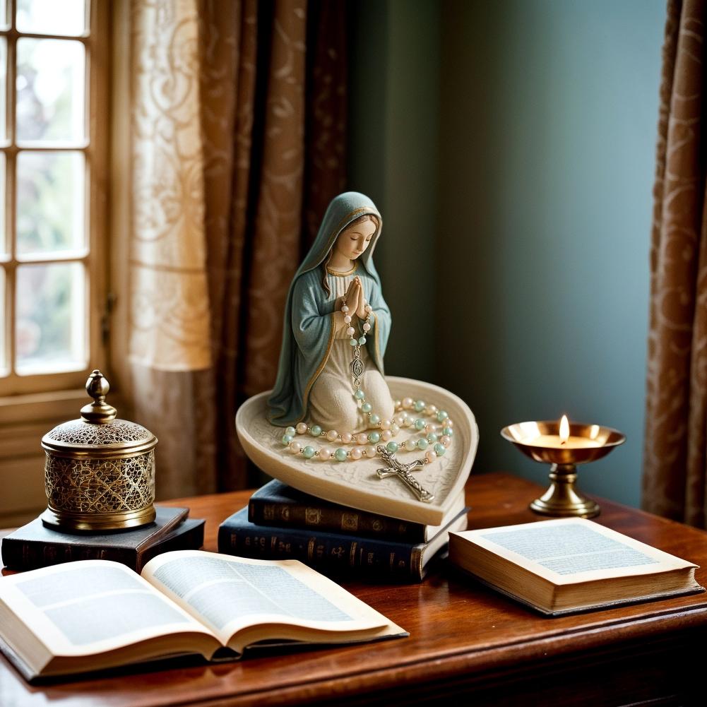 Holy Mother Father Statue Prayer Tray Resins Religious Decors Rosary Beads Jewelry Box For Home Desktop Church Or Gift Giving