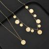 2Pcs Gold Color Textured Coin Fringe Tiered Necklace Set Chunky Disc Pendant Layered Choker Fashion Y-Necklace for Party Gifts