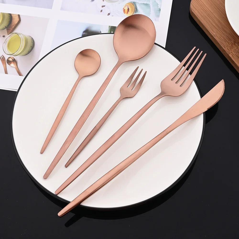 20Pcs Luxury Matte Flatware Set Kitchen Stainless Steel Tableware Set Hotel Dinnerware Set Rainbow Cutlery Set Gift Korean Bowl