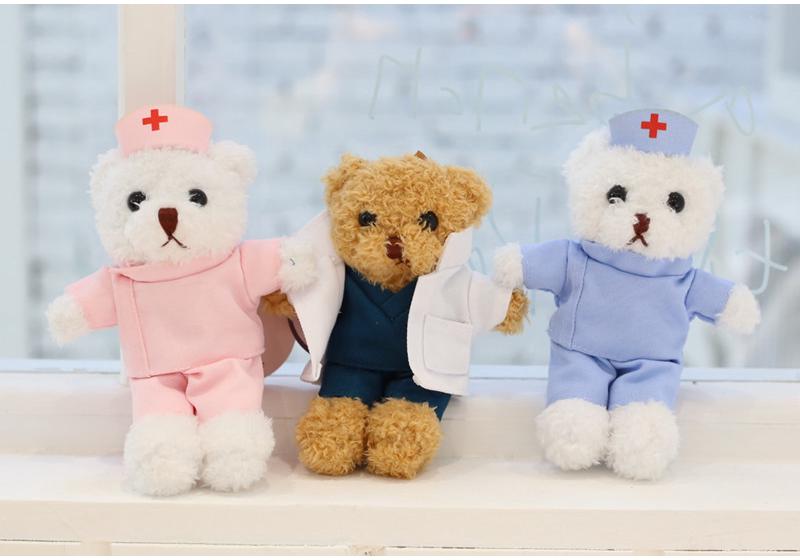 12cm Doctor/Nurse Teddy Bear Graduation Doll with Custom Logo - White Coat Pendant Souvenir