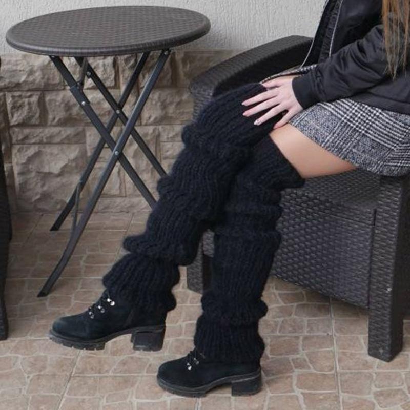 Calze Lunghe da Donna a Coscia Lavorate a Maglia all'Uncinetto Scaldamuscoli Invernali Morbidi e Larghi per la Gamba