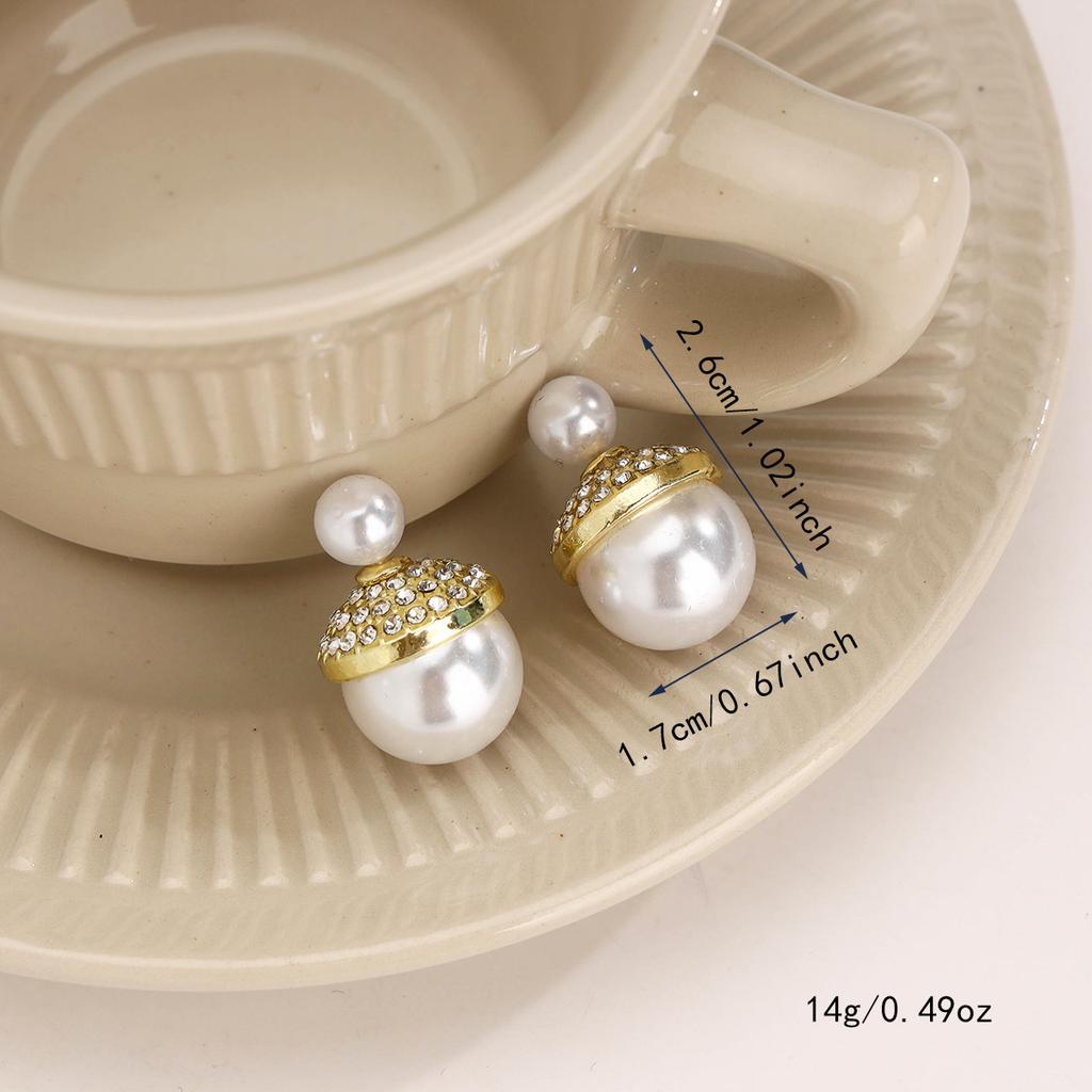 Design Sense, a Two-wear Size Pearl Double-sided Earrings 111 Silver Needle Simple Temperament Stud Earrings Women's Retro Earrings