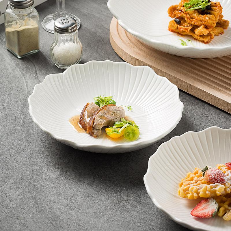 Ceramic Plates Household New High-Value Soup Plate Salad Plate Creative Pattern White Tableware Western Food Shallow Bowl