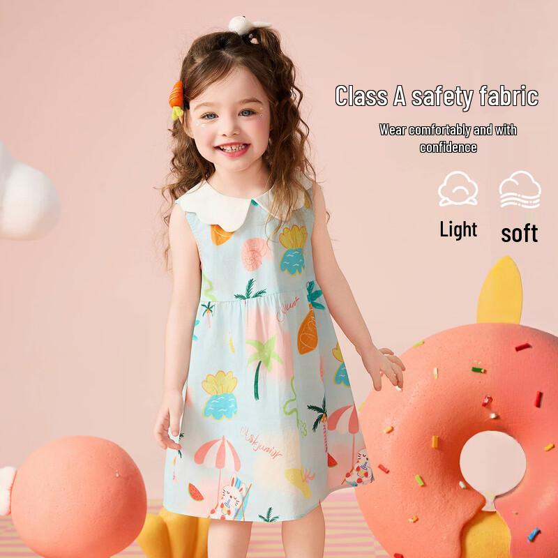 ASK JUNIOR 2025 Summer Girls  Forest Series Sleeveless Doll Collar Dress 120