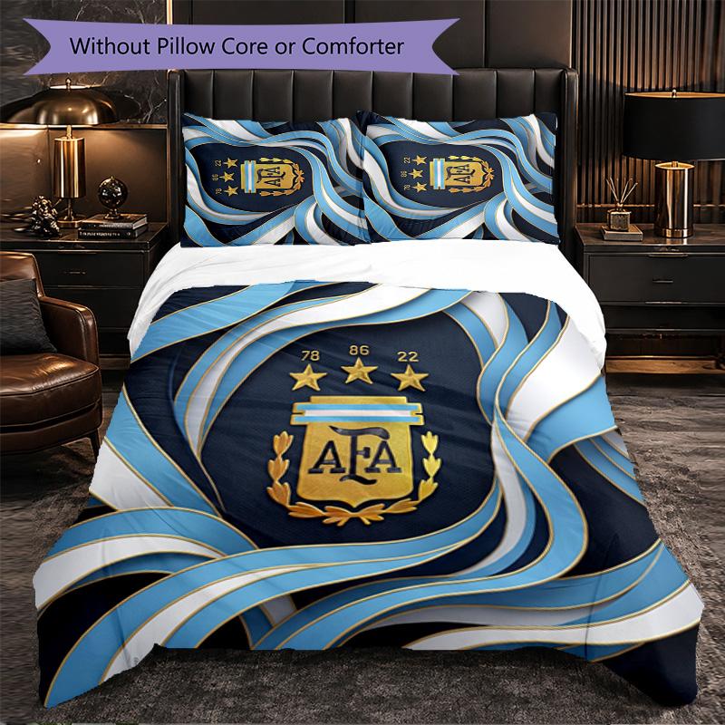 Argentina Football Pattern 3 Pieces Bedding Set Soft Microfiber Duvet Cover with Pillow Cases for Bedroom