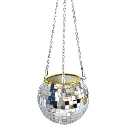 Mosaikk Hengende Plantepotte Diskokule Design Blomsterpotte Balkongplantekasse med Hengekjeder for Innendørs Utendørs Planter Hjem Stue Dekor