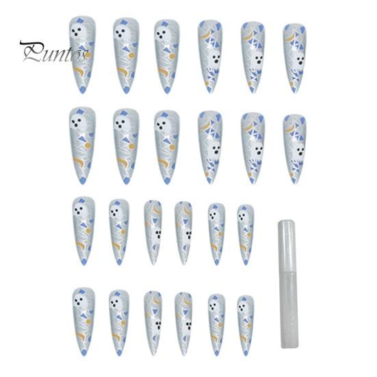 

Накладные ногти с длинным кончиком, призрак Хэллоуина, стильный гламурный дизайн, веселый, безопасный, длительный срок службы, противоломкие накладные ногти синий