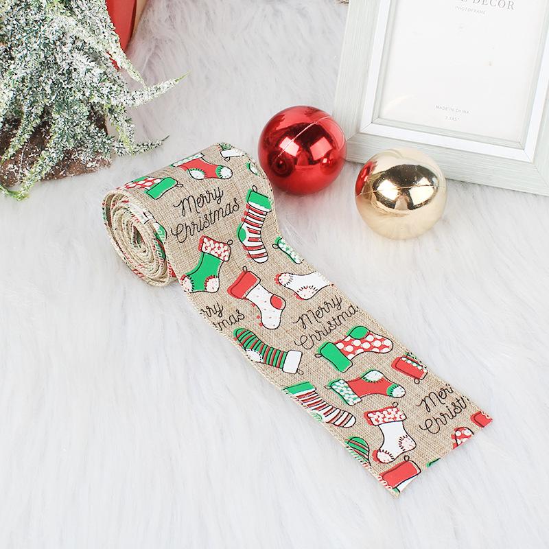 Ribbon Christmas Ribbon Accessory Belt Wire Edge Christmas Printed Ribbon Linen Decorative Belt