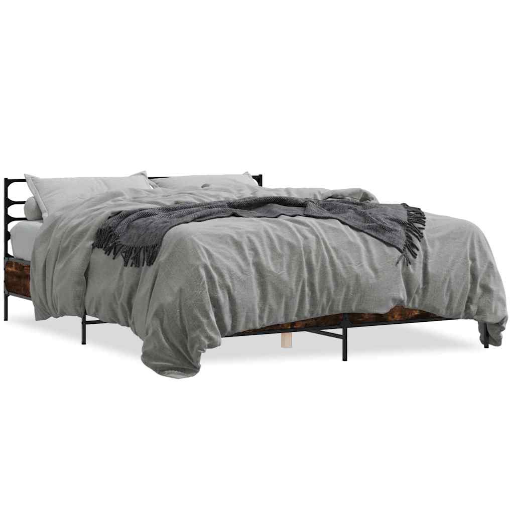 Bed Frame In Smoked Oak Finish 150 X 200 Cm Made of Wood Based Material and Metal
