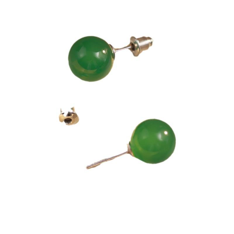 S999 Saf Gümüş Parlak Kırmızı ve Yeşil Kalsedon Küpe - Zarif Retro Üst Düzey Tasarım