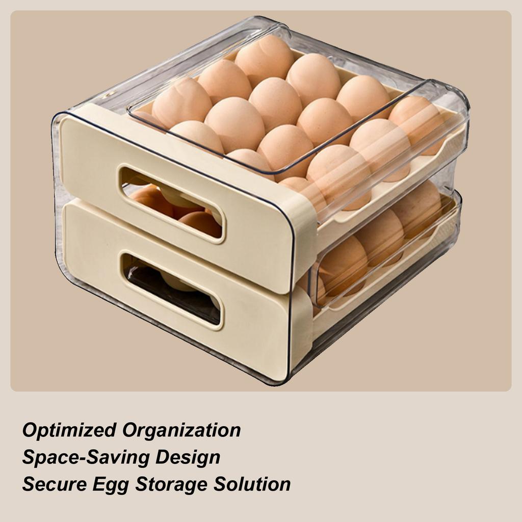 32-hole Egg Holder For Fridge 2-layer Large Drawer Type Storage Egg Container Refrigerator Organizer Box For Home Kitchen